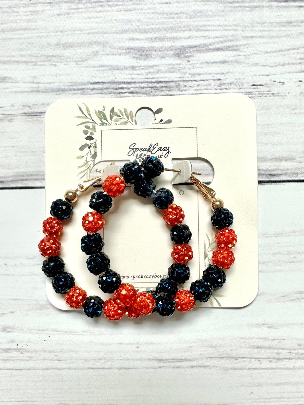 Orange and Black Beaded Hoop Earrings